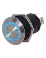 L.E.D. Stainless Steel Push Button Switch (Momentary Blue LED Ring)